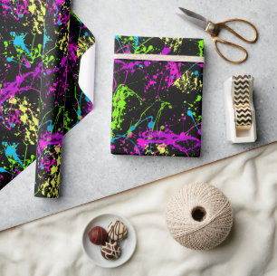 Koel Abstracte retro regenboogverf zwart Cadeaupapier