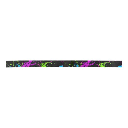 Koel Abstracte retro regenboogverf zwart Lint (Voorkant)