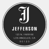 Koel  Adres & Monogram | B&W Ronde Sticker (Voorkant)