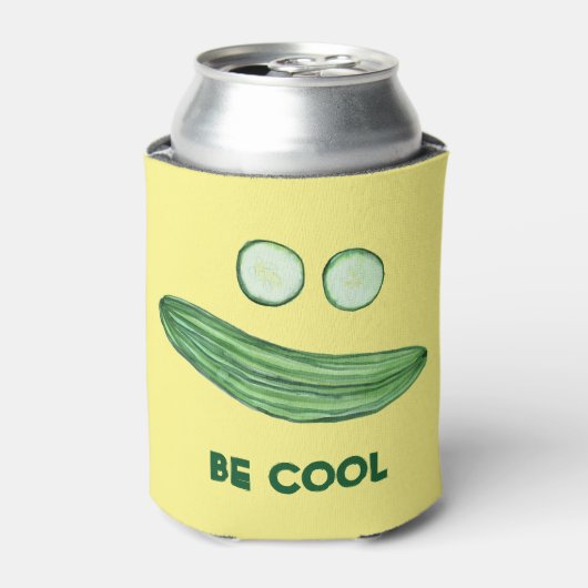 Koel als komkommer "BE COOL" Funny Waterverf Blikjeskoeler (Blikje Voorkant)