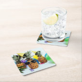 Koel anananas met zonnebril vierkante kartonnen onderzetter (Insitu)