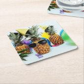 Koel anananas met zonnebril vierkante kartonnen onderzetter (Schuin)