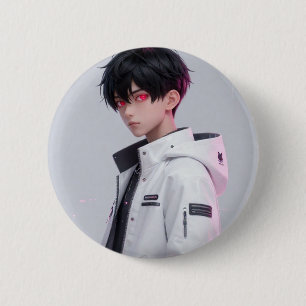 Koel Anime Jongen met Rode Ogen Techwear Speld/Pin Ronde Button 5,7 Cm