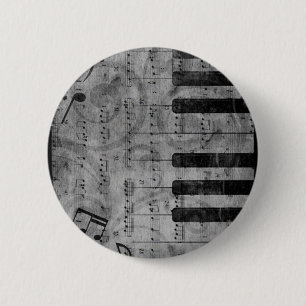 Koel-antiek-grijpeffect pianomuzieknoten ronde button 5,7 cm