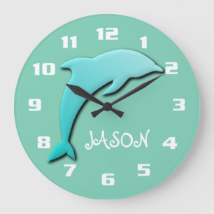 Koel Aqua Blauwe Dolfijn Monogram Grote Klok