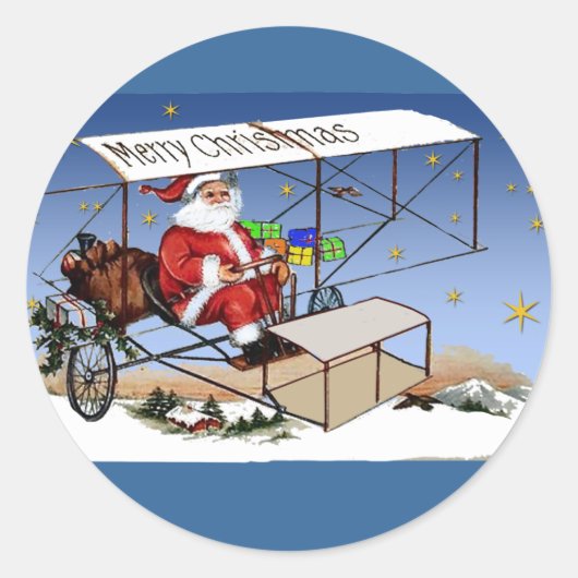 Koel- Biplane Santa Claus Ronde Sticker (Voorkant)