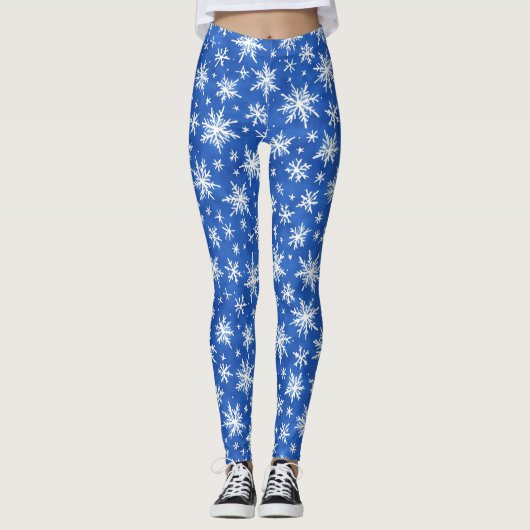 Koel blauw en wit sneeuwvlokken Waterverf Leggings (Voorkant)