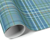 Koel Blauw Geweven Schotlandse Ruitpatroon Cadeaupapier (Rol Hoek)