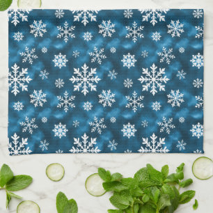 Koel Blauw Met Wit Sneeuwvlokpatroon Winter Theedoek