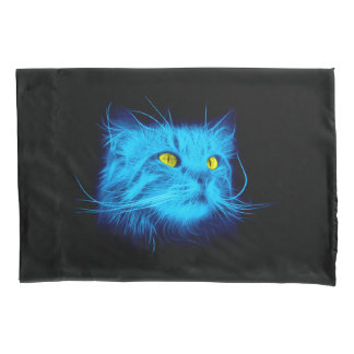 Koel Blauw Neon Kat Kunst - Glowend Dierendesign Kussensloop