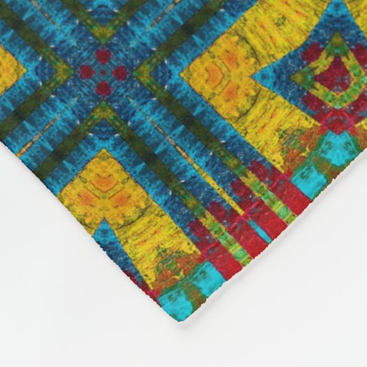 Koel Blauw Rood Geel Retro Geometrisch Etnisch Sta Fleece Deken (Hoek)
