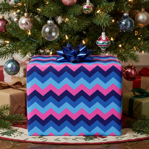 Koel Blauw Roze Chevron Inpakpapier