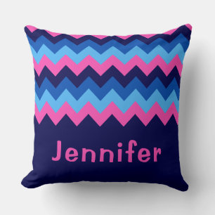 Koel Blauw Roze Chevron Monogram Groot Sierkussen