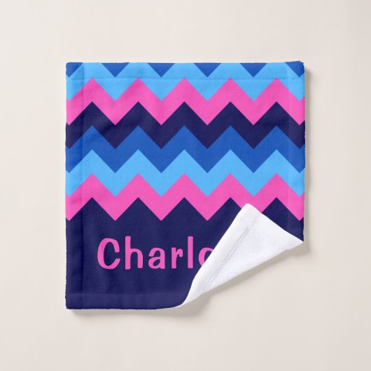 Koel Blauw Roze Chevron Monogram Washandje (Wasdoekje)