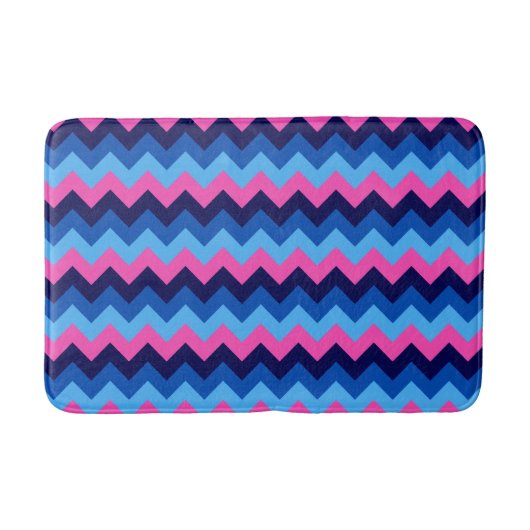 Koel Blauw Roze Chevron Patroon Medium Bad Mat (Voorkant)