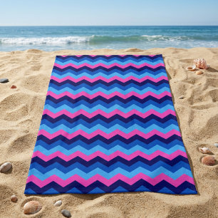 Koel Blauw Roze Chevron Patroon Strandhanddoek Strandlaken