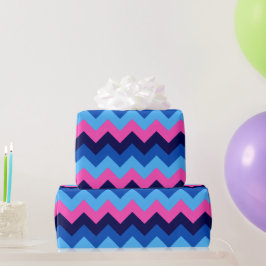 Koel Blauw Roze Chevron Patroon Wrapping Papier