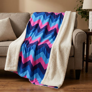 Koel Blauw Roze Chevrons Grote Sherpa Dekbed Deken