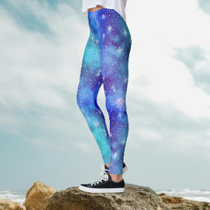 Koel Blauw Winter Skyl Sneeuwvlok Patroon Waterver Leggings