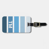 Koel Blauw Witte Strepen Monogram Bagagelabel (Voorkant horizontaal)