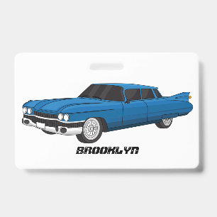 Koel blauwe klassieke auto uit 1959 badge