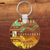 Koel Blauwgroen geel Uniek Retro Steampunk Monogra Sleutelhanger (Voorkant)