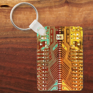 Koel Blauwgroen geel Uniek Retro Steampunk Monogra Sleutelhanger