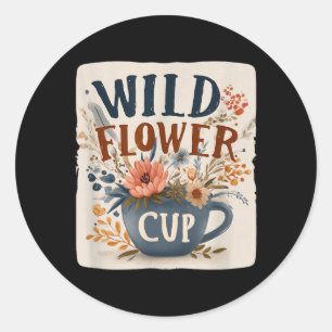 Koel bloemig kopje met deze wilde bloemenlook voor ronde sticker
