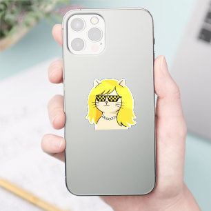 Koel blond kat met pixel deal with it zonnebril sticker