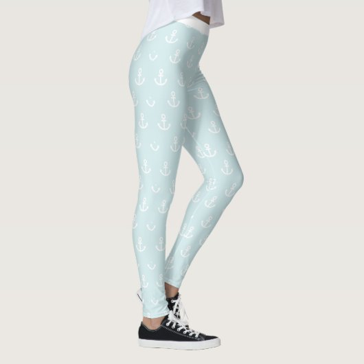 Koel Bord Blauw Ankers weg Zeilpatroon Leggings (Rechts)