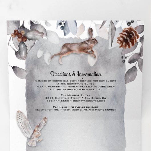 Koel bos-houten bruiloft drieluik uitnodiging (Binnenzijde eerst)