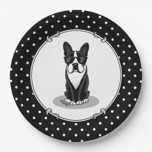 Koel Boston Terrier met zonnebril (zwart) diner Papieren Bordje