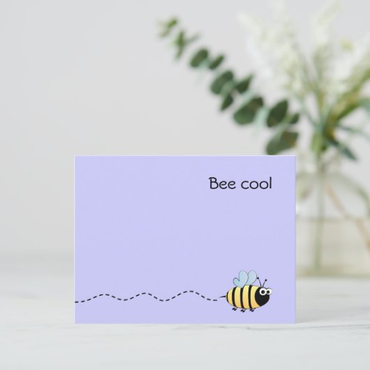 Koel cartoon paars briefkaart (Staand voorkant)