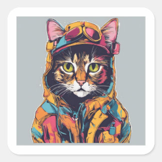 Koel Cat 2 Vierkante Sticker