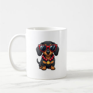 Koel Dachshond-hond met zonnebril en kralen mok