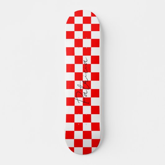 Koel dambord patroon rood skateboard (Voorkant)