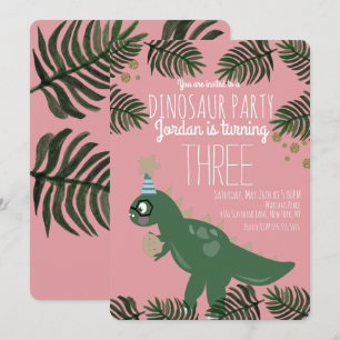 Koel dinosaurus verjaardagsfeestje meisje glitters kaart