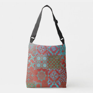 Koel-, driedubbele Egeïsche tegels in rood en blau Crossbody Tas
