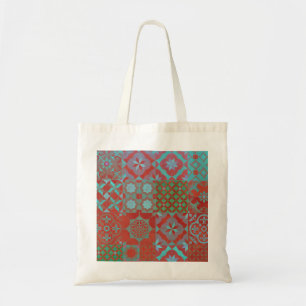 Koel-, driedubbele Egeïsche tegels in rood en blau Tote Bag