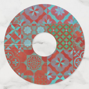 Koel-, driedubbele Egeïsche tegels in rood en blau Wijnglaslabel