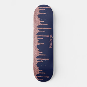 Koel een blauw Roos met gouden glitter-rugleuning Skateboard