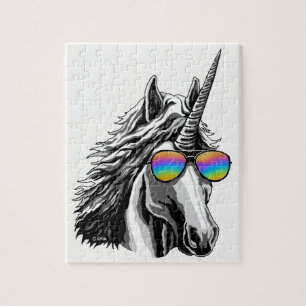 Koel eenhoorn met regenboogzonnebrillen legpuzzel