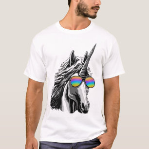 Koel eenhoorn met regenboogzonnebrillen t-shirt
