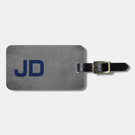 Koel Elegant Textuur Grijs Blauw Monogram Bagagelabel (Voorkant horizontaal)