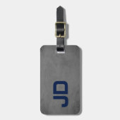 Koel Elegant Textuur Grijs Blauw Monogram Bagagelabel (Voorkant verticaal)