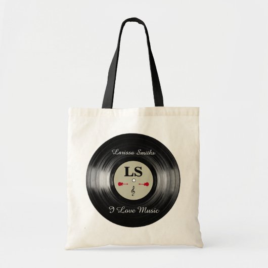 Koel en gepersonaliseerd vinyl record tote bag (Voorkant)