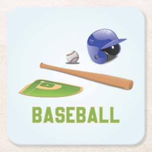 Koel- en kleurrijke Baseball Sportelementen Vierkante Kartonnen Onderzetter