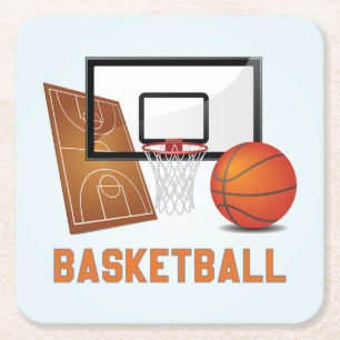 Koel- en kleurrijke Basketball Sportelementen Vierkante Kartonnen Onderzetter