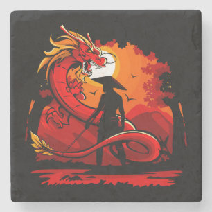Koel en kleurrijke Samurai Warrior met draak Stenen Onderzetter