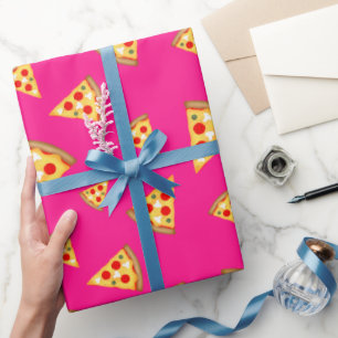 Koel en leuke pizza snijdt patroon hete roze cadeaupapier